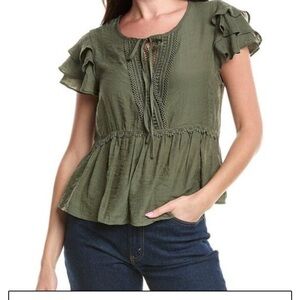 Nanette Lepore Olive Ruffle Sleeve Blouse